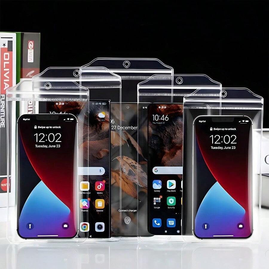10入透明防水手機袋 通用夏季游泳手機殼 適用於 6.8/7.2吋 高靈敏觸控 防水防塵防震防漏 保護套附掛繩 適用於游泳潛水衝浪海灘池塘戶外水上運動夏季度假旅行日常使用 - A - 查看 1