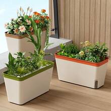 1 chậu trồng cây bằng nhựa có chỉ báo mực nước, tự động hút nước, hình chữ nhật dùng để trồng rau, thảo mộc, cây mọng nước, tiện lợi cho gia đình và ban công. - hình chữ nhật - Xem 2