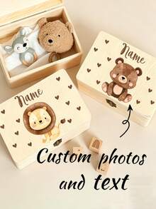 1pc Personalized Commemorative Box, Customized Wooden Storage Box, Customizable Text And Pattern, For Home Decor, Jewelry And Beauty Supplies Storage, Desktop Decoration, Precious Item Storage, Large Capacity Multifunctional Desktop Organizer, Perfect For Wedding Souvenirs And Decorative Commemorative Gifts. Personalized Letter And Name Engraved Natural Beech Wood Box, Symbolizing Eternal Love, Anniversary Gift, Housewarming Gift - Multicolor - View 1