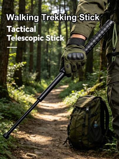 3-Section Adjustable Telescopic Trekking Pole, Multifunctional Self-Defense Walking Stick, Anti-Slip Hiking Stick For Camping Backpacking, Ideal For Men Women Seniors