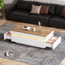 100 X 50 X 35 Cm Coffee Table With 2 Drawers / High-Gloss Side Table / Load Capacity 30 Kg / Easy To Assemble And Easy To Clean / Suitable For Living Rooms, Bedrooms And Apartments - 白色 + 木紋 - 查看 7