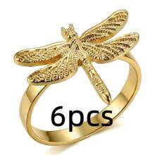 6pcs Elegant Table Decor, Gold Dragonfly Napkin Rings - Gold - View 6