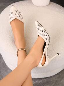 Sexy Rhinestone Fishnet Black Mesh High Heels, Unique Design, Pointed Toe, Suitable For Evening Gowns,Wedding Outfits - Beige - View 5