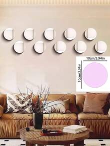 1pc Round & 5pcs Set Round Decorative Mirrors, Self-Adhesive Non-Glass Mirror Wall Stickers, Large Acrylic Transparent Round Mirror Discs, Suitable For Bathroom, Bedroom, Door, Vanity, Wall Decor - Silver - View 8