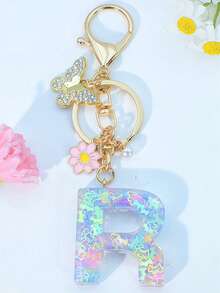 1 chiếc móc khóa chữ cái bằng nhựa epoxy kiểu Bohemian, mặt dây chuyền hình chữ cái dễ thương từ A đến Z, hợp kim kẽm. - Màu Hồng baby - Xem 7