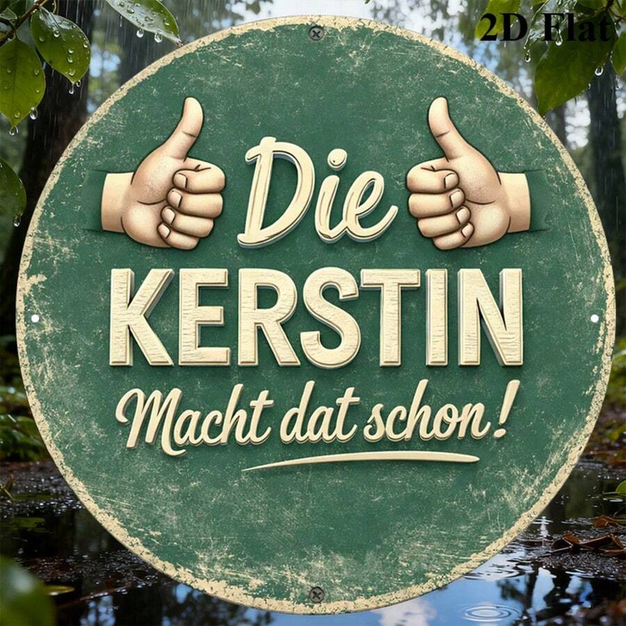 20.32 X 20.32 Cm Round Vintage-Style Plaque With "Kerstin Macht Dat Schon" Text, Positive Decorative Accent Suitable For Living Room, Bedroom, Kitchen, Study, Office, And Cafe (Random Hole Position) - A - View 1