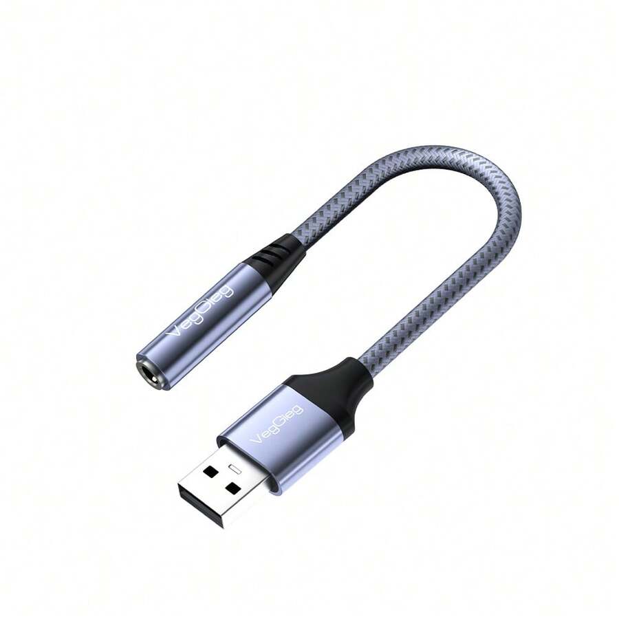 VegGieg Type-C/USB 转 3.5mm 耳机适配器，HiFi 无损音频解码线，兼容安卓、苹果手机、圆孔耳机，防缠绕编织转换线，带线控 - 查看 1