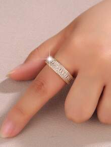 1pc Women's Ring, Luxury Exaggerated Synthetic Zirconia Inlaid Open Ring, Unique Versatile Lady Finger Ring - Open Ring - View 3