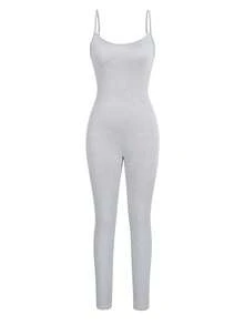 Women's Basic Jumpsuit, Skin-Tight, Can Be Worn Outdoors, Suitable For Yoga & Fitness Summer Elegant - Grey - View 7