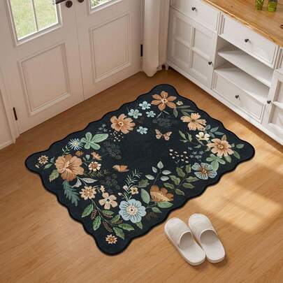 Floral Entrance Carpet, Bathroom Mat, Area Decorative Carpet, Soft & Fluffy Printed Carpet, Washable Kitchen Carpet, Ultra-Thin Non-Slip Soft Door Mat, Indoor Entrance Boho Small Low-Pile Floor Carpet Suitable For Bathroom, Bedroom