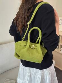 European And American Fashion Design Suede Buckle Bucket Bag, Women's Autumn/Winter Shopping, Commuting, Party Gift Handbag - Green - View 5