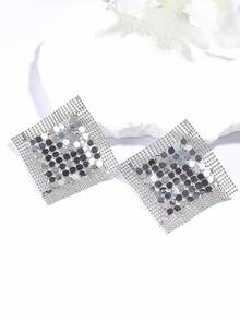 ZAA 金属网状耳环，时尚金属水钻亮片流苏耳环，夸张金属板耳环，十字形耳环，女士耳环，金色耳环 - 銀色 - 查看 4