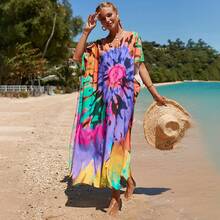 New Rayon Printed Long Dress For Seaside Vacation, Loose Plus-Size Beach Dress, Bikini Swimsuit Cover-Up For Women - Blue Gradient (ZS1817-10) - View 5