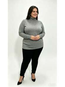 Steve Store Women's Fashion Knitwear Turtleneck Plus Size Spandex Sweater High Neck Long Sleeve Blouse Basic Winter Blouse Elegant Fashion - màu xám nhạt - Xem 2