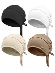 4 件装女士头巾内衬帽，伊斯兰穆斯林头巾衬里帽，后部系带 - 頭巾帽 - 查看 12