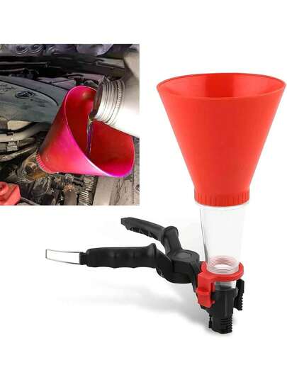1个红色ABS材质带过滤器的漏斗，汽车汽油漏斗工具，适用于多种车型的机油加注漏斗