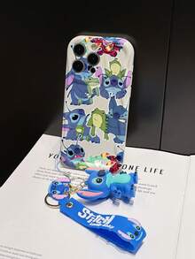 Disney Has Authorized, Phone Case - Chain Set, The Stitch Lilo & Stitch Phone Case Plus A Silicone 3D Or Fluffy Style Stitch Bracelet With Metallic Ring Removable Bracelet, Stitch And Angel Pattern, Compatible With Iphone 17/16/15/14/13/12/11/XS/XR/X Plus Pro Max, Wavy Design Phone Case For Girl, A Stylish Cartoon Summer Phone Case, The Perfect Gift Choice, Phone Protection, Durable Phone Cover, Great Gift For Friends And Family - Màu trắng kiểu A - Xem 4