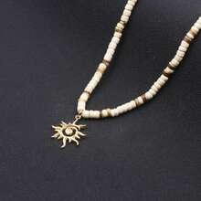 1pc Men's Fashion Coconut Shell Rice Bead Necklace, Hip-Hop Style Sun Pendant Collarbone Chain, Premium Sun Pendant Collarbone Chain Suitable For Men And Women, Men's Hip-Hop Jewelry - White - View 6
