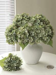 6pcs Artificial Champagne Hydrangea Bouquet, Room Decor, Garden Autumn Decor, Tabletop Decor, Party Decor, Wedding Flowers, Home Decor, Restaurant, Bedroom, Window Decor, Valentine's Day Gift, Outdoor Garden - Green - View 1