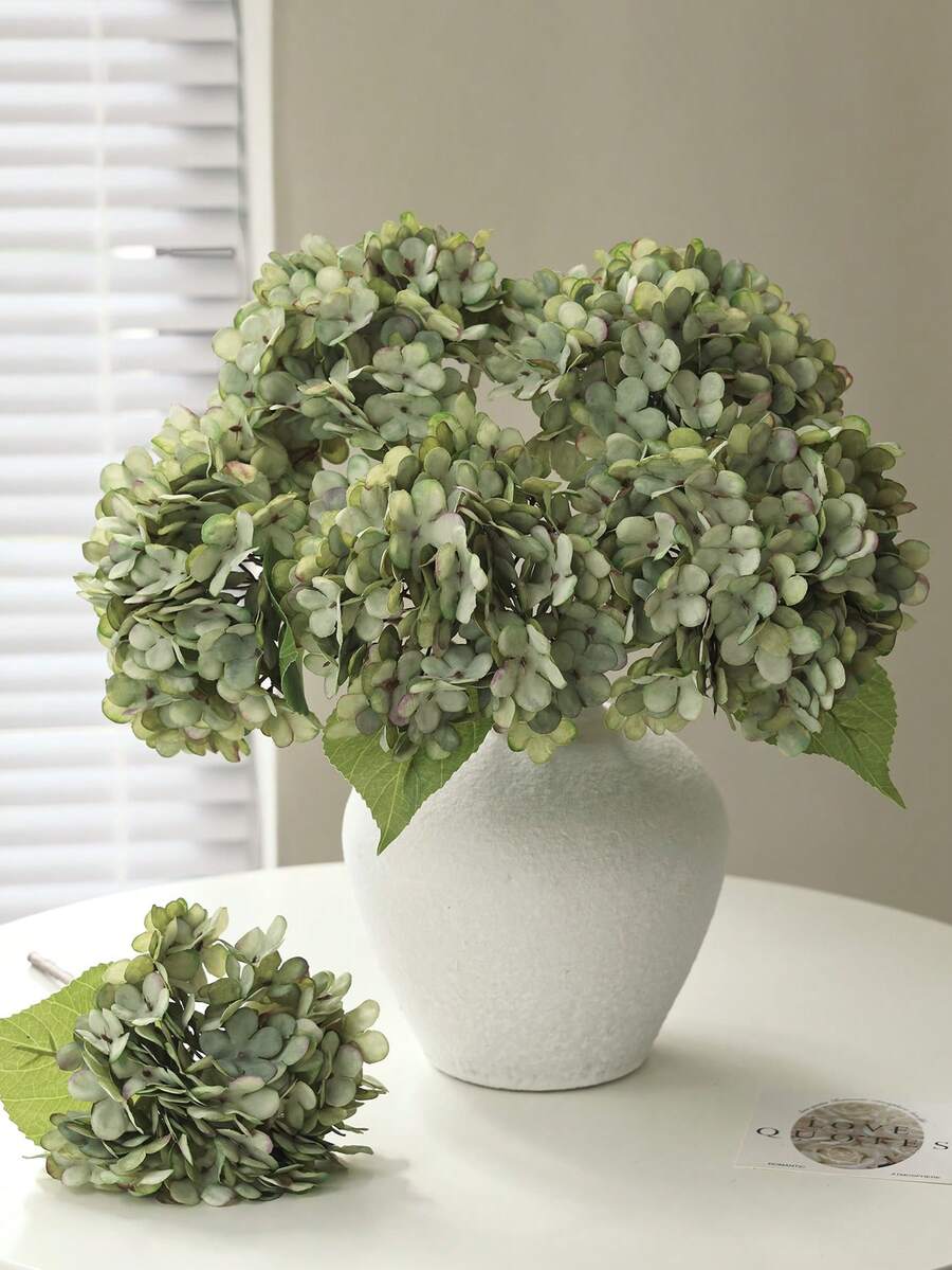 6pcs Artificial Champagne Hydrangea Bouquet, Room Decor, Garden Autumn Decor, Tabletop Decor, Party Decor, Wedding Flowers, Home Decor, Restaurant, Bedroom, Window Decor, Valentine's Day Gift, Outdoor Garden - Green - View 1