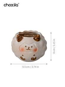 choxila 1pc Ceramic Planters With Cute Cartoon Sheep & Lamb Design, Drainage Hole, Breathable Succulent Pots, Drainage Hole, Hand-Painted Cartoon Style, Small Size For Indoor/Outdoor Use, Desktop Decorative Flower Pots, Ideal For Home Office Garden - Succulent Flower Pots - View 12