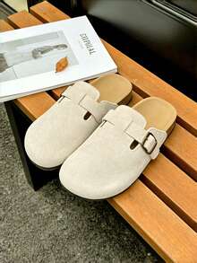 Women's Casual Versatile Minimalist Flat Sandals, New Sandals, White Sandals, Buckle Sandals, Classic Sandals, Run Small By 2 Sizes, Mules, Loafers, Women's White Sandals, Slip-On Shoes, Holiday Shoes, Outdoor Holiday, Closed Toe Buckle Sandals, Women's Flat Slip-On Shoes, Birkenstocks, Holiday Walking, Adjustable Buckle, New Cute & Unique Design, Suitable For Outdoor, Closed Toe Slides, Flat Sandals, Casual Sandals - White - View 4