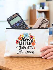 Custom Teacher Cosmetic Bag, Personalized Name Canvas Makeup Pouch, Helping Little Minds Grow Floral Print, Teacher Appreciation Week & Mother's Day 2026 Gift, High Quality Zippered Travel Organizer, Back To School Teacher Mom Gift - Multicolor - View 4