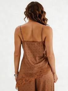 Camisetas sin mangas con estampado de lunares para mujer, estilo veraniego, modernas, con encaje y escote en V. - Marrón oscuro - Ver 1