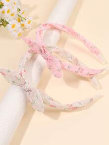 2pcs/Set Pink Floral Bow Headband Combo, Fashion Fabric Hair Accessories For Girls & Teens - Hairband - View 1