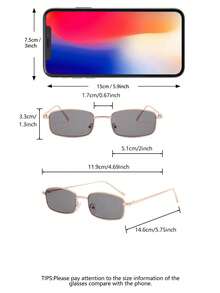 1 par de gafas de moda con montura cuadrada pequeña y retro para hombres, para uso en exteriores - pieza gris marco dorado - Ver 4