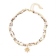 1pc Men's Fashion Coconut Shell Rice Bead Necklace, Hip-Hop Style Sun Pendant Collarbone Chain, Premium Sun Pendant Collarbone Chain Suitable For Men And Women, Men's Hip-Hop Jewelry - White - View 3