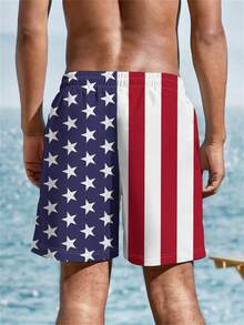 Casual Shorts Featuring An American Flag Print - With A Drawstring Waist, Made Of Lightweight Polyester, Perfect For Comfortable Outdoor Activities In Summer Free Shipping - 彩色 - 查看 3