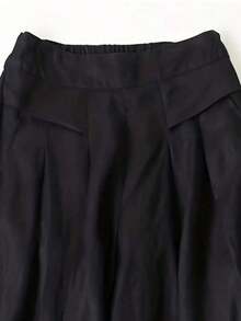 Pantalones anchos de primavera para mujer con bolsillo delantero decorativo de unicolor y casual - Negro - Ver 4
