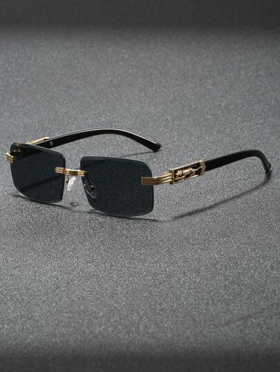 1 Pair Men's Rimless Edged Metal Frame Casual High-End Fashionable Fashion Glasses, Suitable For Beach, Vacation, Party