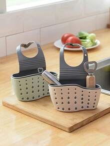 1pc Double Layer Kitchen Storage Basket, Adjustable Sink Hook, Silicone Faucet Drainer Basket, Drill-Free Bathroom Shelf, Storage Box With Quick Drainage System, Suitable For Storing Sponges, Soap, Rags, Brushes And Other Kitchen/Bathroom Supplies - Hang - View 6
