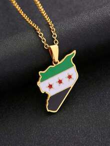 One Fashionable And Elegant Stainless Steel Map Flag Pendant Necklace, Featuring A Stylish Map Design Collar - 45cm - View 2