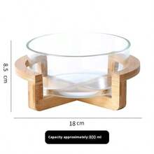 Glass Salad Bowl (With Wooden Stand) - Lead-Free Glass + Natural Wood, Healthy And Odorless, Transparent To Showcase Fresh Ingredients, Can Be Used As Salad Bowl, Fruit Bowl, Snack Plate. Heat And Cold Resistant For Refrigeration/Room Temperature. Wooden Stand Prevents Burns And Adds Aesthetic Appeal. Practical And Stylish Kitchen Essential For Daily Use And Party Gatherings. - Multicolor - View 13