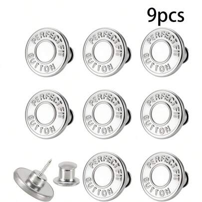 9pcs 17mm Pants Buttons, Jeans Snap Buttons, Adjustable Jeans Buttons, Reusable, Metal Pants Button Tightener