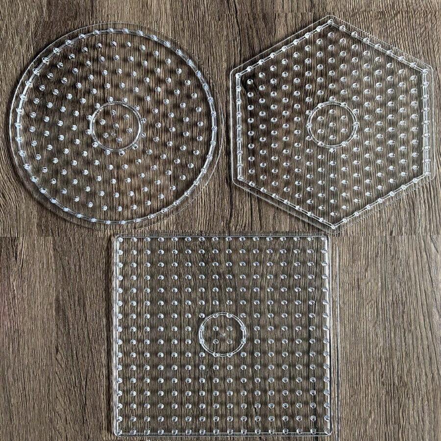Bộ dụng cụ làm bảng nhựa ghim lỗ hình vuông, tròn, lục giác lớn, trong suốt, 10mm, dùng để nung chảy hạt nhựa, tạo nên những sản phẩm thủ công độc đáo. - C - Xem 1