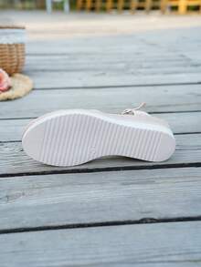 Giày sandal nữ mùa hè cổ điển đế xuồng màu vàng kim, đế dày, kiểu dáng thường ngày đi biển, thoải mái, đa năng, quai chéo bằng vải màu hồng, mũi tròn, giày sandal đế xuồng cổ điển dành cho nữ, khóa chéo thanh lịch, thoải mái để mang trong nhà. - Màu Hồng baby - Xem 8
