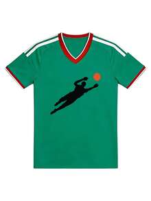 Camiseta de Estilo Deportivo Casual para la Temporada de Fútbol 2026, Jersey con Cuello en V y Silueta de Jugador de Fútbol, Camiseta de Fanático de Fútbol para Primavera/Verano, para Hombres y Regalos - Verde - Ver 3