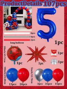 107pcs/Set, 2pcs Balloons, Balloon Arch Decor Set, Blue Foil Number 0-9 Balloons, Superhero Balloons, Includes Glue Dots/Balloon Strings, Suitable For Birthday Arch Decoration, Birthday Party Decor Background, Restaurant/Living Room Balloon Decor, Photo Props, Movie Premiere Decoration, Red & Blue Party Balloons, Indoor/Outdoor Balloon Decoration Supplies - Hero Set - View 18