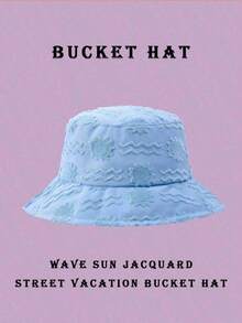 1pc Polyester Casual Street Style Sun Wave Pattern Bucket Hat, Suitable For Spring, Summer, Autumn And Winter Winter Outfits - Baby Blue - View 8