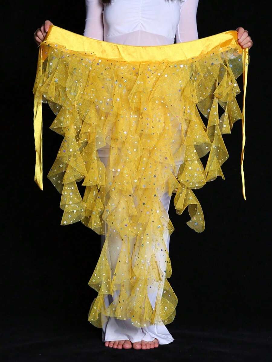 女士连体肚皮舞臀巾腰带裙,带系带流苏下摆波浪裙 - 彩色 - 查看 1