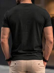 Camiseta de manga corta verde de 100% poliéster con diseño personalizado, texto "ALPHA" e impresión de logotipo minimalista, ropa casual transpirable para hombres, tela ligera, adecuada para - Negro - Ver 4