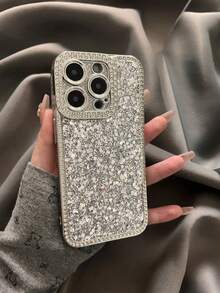 Luxury Rhinestone Electroplated Silver 15 Pro Max Phone Case, Shockproof Full Coverage Protective Cover Compatible With Iphone 14 Pro, 13, 12, 11, 17, 16 Plus, Elegant Design For Women - Silver - View 2