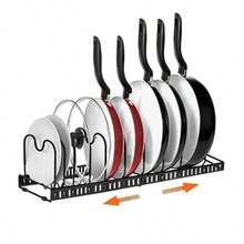 1pc Expandable Kitchen Pot Lid Rack - Black - View 4