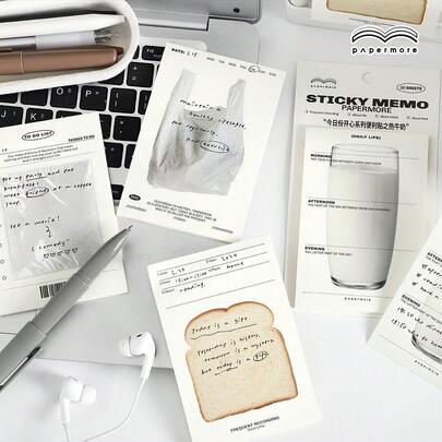 30 hojas aleatorias 1 pieza: Pegatinas de notas adhesivas con temática de desayuno - Pegatinas de planificador diario para uso de oficina