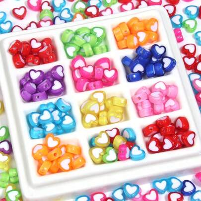 120pcs Two-Tone Heart Beads, Acrylic Colorful Double Heart Spacer Beads For DIY Jewelry Making, Bracelets, Necklaces, Earrings, Hair Accessories