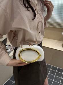 2026 New Metal Decor Personalized Design Women's Shoulder Crossbody Bag - White - View 3